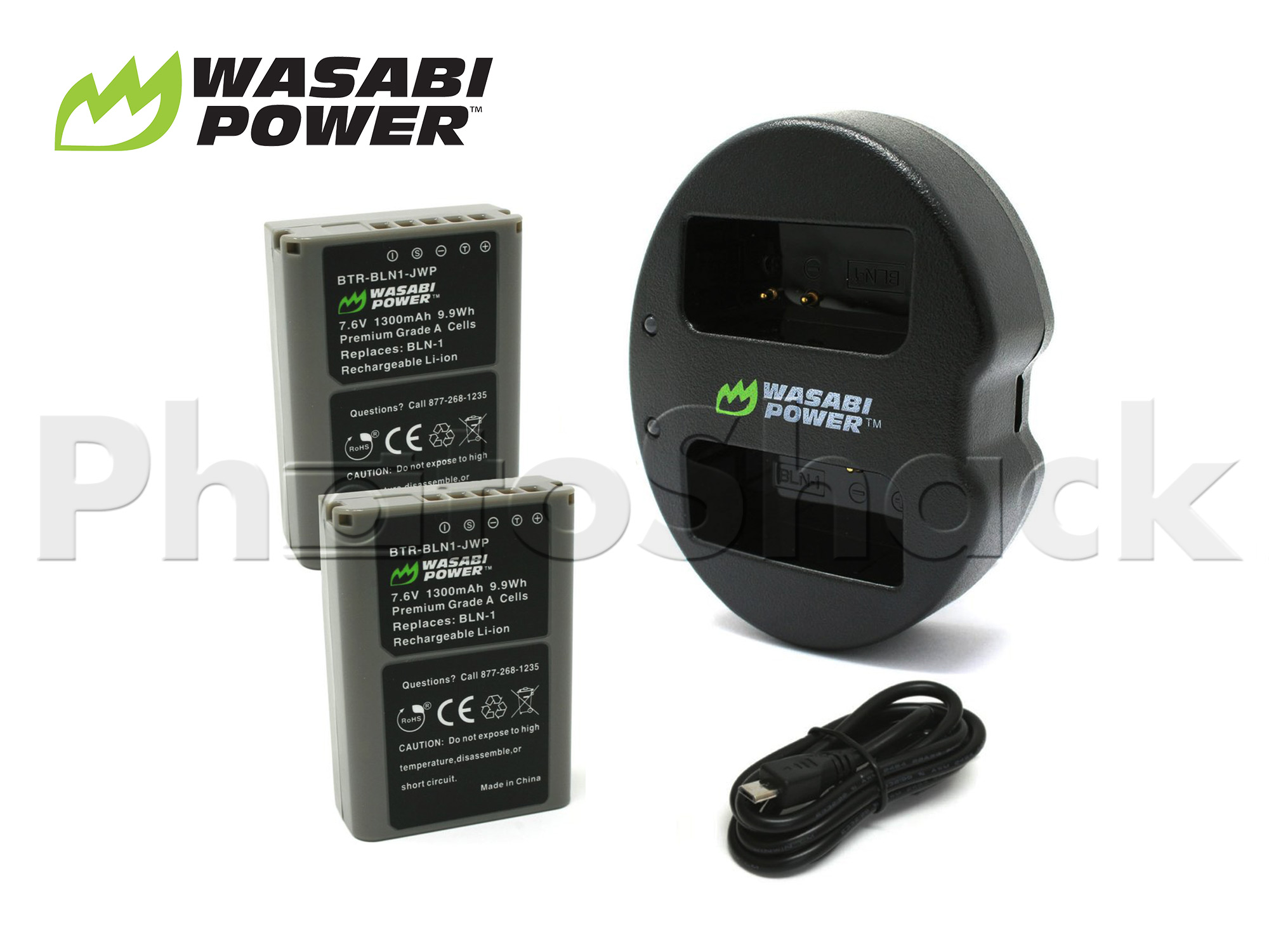 BLN-1  Battery for Olympus (2 Pack + Dual Charger) - Wasabi Power